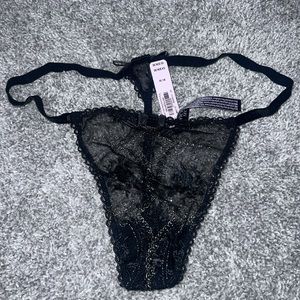 NWT Black Lace Victoria’s Secret Thong with Bow and sequins v string